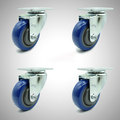 Service Caster 3.5 Inch SS Blue Polyurethane Wheel Swivel Top Plate Caster Set SCC-SS20S3514-PPUB-BLUE-4